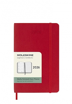 Kalendarz Moleskine 2026 12M rozmiar P (kieszonkowy 9x14 cm) Tygodniowy Czerwony/Szkarłatny Miękka oprawa (Moleskine Weekly Notebook Diary/Planner 2026 Pocket Scarlet Red  Soft Cover) - 8056999275228