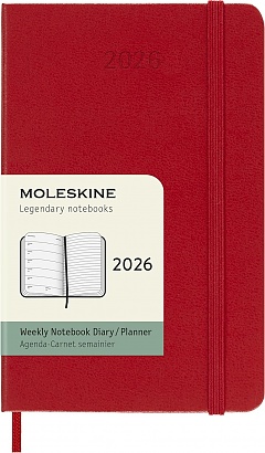Kalendarz Moleskine 2026 12M rozmiar P (kieszonkowy 9x14 cm) Tygodniowy Czerwony/Szkarłatny Twarda oprawa (Moleskine Weekly Notebook Diary/Planner 2026 Pocket Scarlet Red Hard Cover) - 8056999274764