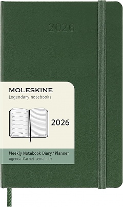 Kalendarz Moleskine 2026 12M rozmiar P (kieszonkowy 9x14 cm) Tygodniowy Zielony Mirt Twarda oprawa (Moleskine Weekly Notebook Diary/Planner 2026 Pocket Myrtle Green Hard Cover) - 8056999275549