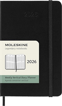 Kalendarz Moleskine 2026 12M rozmiar P (kieszonkowy 9x14 cm) Wertykalny Tygodniowy Czarny Twarda oprawa (Moleskine Weekly Vertical Diary/Planner 2026 Pocket Black Hard Cover) - 8056999275310