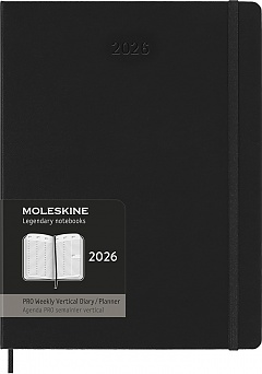 Kalendarz Moleskine 2026 12M PRO rozmiar XL (bardzo duży 19x25 cm) Wertykalny Tygodniowy Czarny Twarda oprawa (Moleskine Weekly Vertical 2026 PRO Planner Extra Large Black Hard Cover) - 8056999274665