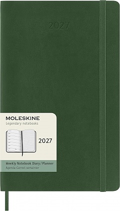 Kalendarz Moleskine 2027 12M rozmiar L (duży 13x21 cm) Tygodniowy Zielony Mirt Miękka oprawa (Moleskine Weekly Notebook Diary/Planner 2027 Large Myrtle Green Soft Cover) - 8056999279950