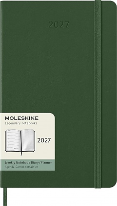 Kalendarz Moleskine 2027 12M rozmiar L (duży 13x21 cm) Tygodniowy Zielony Mirt Twarda oprawa (Moleskine Weekly Notebook Diary/Planner 2027 Large Myrtle Green Hard Cover) - 8056999279943