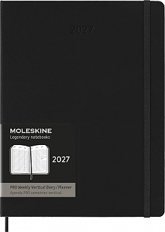 Kalendarz Moleskine 2027 12M PRO rozmiar XL (bardzo duży 19x25 cm) Wertykalny Tygodniowy Czarny Twarda oprawa (Moleskine Weekly Vertical 2027 PRO Planner Extra Large Black Hard Cover) - 8056999279486