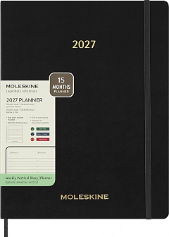Kalendarz Moleskine 2027 12M rozmiar XXL (bardzo duży 23,5x28,14cm) Wertykalny Tygodniowy Czarny Miękka oprawa (Moleskine Weekly Vertical Diary/Planner 2027 XXL Black Soft Cover) - 8056999278830
