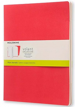 Zestaw 2 zeszytów Moleskine Volant XL extra duże (19x25 cm) Czyste Czerwona Pelargonia / Czerwony Szkarłatny Miękka oprawa (Moleskine Volant Set of 2 Extra Large Plain Journals Geranium Red / Scarlet Red Soft Cover) - 8051272890570