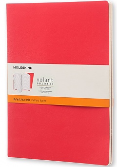 Zestaw 2 zeszytów Moleskine Volant XL extra duże (19x25 cm) w Linie Czerwona Pelargonia / Czerwony Szkarłatny Miękka oprawa (Moleskine Volant Set of 2 Extra Large Ruled Journals Geranium Red / Scarlet Red Soft Cover) - 8051272890556