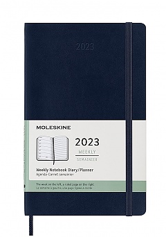 Kalendarz Moleskine 2023 12M rozmiar L (duży 13x21 cm) Tygodniowy Niebieski/ Szafirowy Miękka oprawa (Moleskine Weekly Notebook Diary/Planner 2023 Large Sapphire Blue Soft Cover) - 8056420859768