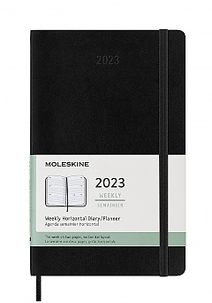 Kalendarz Moleskine 2023 12M rozmiar L (duży 13x21 cm) Horyzontalny Tygodniowy Czarny Twarda oprawa (Moleskine Weekly Horizontal Notebook Diary/Planner 2023 Large Black Hard Cover) - 8056420859836