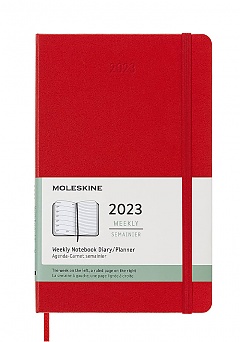 Kalendarz Moleskine 2023 12M rozmiar L (duży 13x21 cm) Tygodniowy Czerwony/ Szkarłatny Twarda oprawa (Moleskine Weekly Notebook Diary/Planner 2023 Large Scarlet Red Hard Cover) - 8056420859799