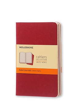 Zestaw 3 zeszytów Moleskine Cahier P kieszonkowe (9x14 cm) w Linie Żurawinowa Czerwień Miękka oprawa (Moleskine Cahiers Set of 3 Ruled Journals Cranberry Red Soft Cover) - 9788862930956