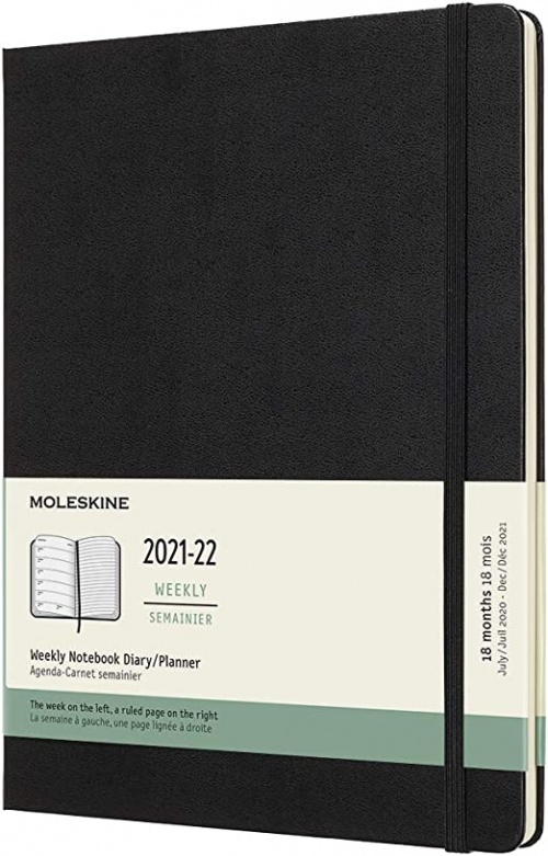 Kalendarz Moleskine 2021-2022 18-miesięczny rozmiar XL (bardzo duży 19x25 cm) Tygodniowy Czarny Twarda oprawa (Moleskine Weekly Notebook Diary/Planner 2021/22 Extra Large Hard Black Cover) - 8056420856231