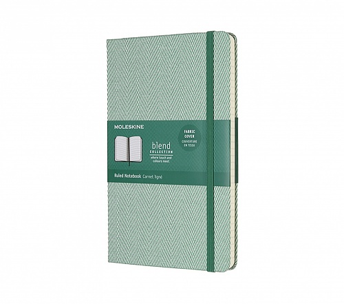 Notatnik Tekstylny Moleskine Blend L (duży 13x21 cm) w Linie Zielony Jodełka Twarda Oprawa  (Moleskine Blend Ruled Green Notebook Large) - 8055002856003