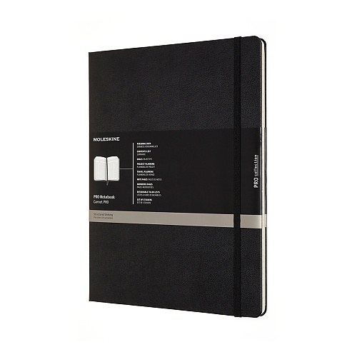 Notatnik Profesjonalny Moleskine PRO XXL (21.6x27.9 cm) Czarny Twarda oprawa (Moleskine PRO Notebook Black XXL Hard Cover) - 8058647620855