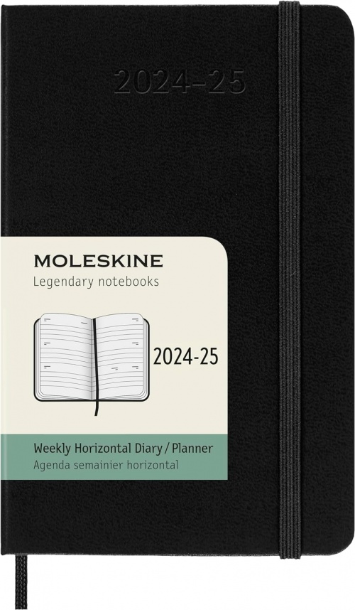 Kalendarz Moleskine 2024-2025 18-miesięczny rozmiar P (kieszonkowy 9x14 cm) Horyzontalny Tygodniowy Czarny Twarda oprawa (Moleskine Weekly Horizontal Notebook Diary/Planner 2024/25 Pocket Hard Black Cover) - 8056999270704