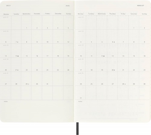 Kalendarz Moleskine 2025-2026 18-miesięczny rozmiar L (duży 13x21 cm) Dzienny Czarny Miękka oprawa (Moleskine Daily Notebook Diary/Planner 2025/26 Large Black Soft Cover) - 8056999275372