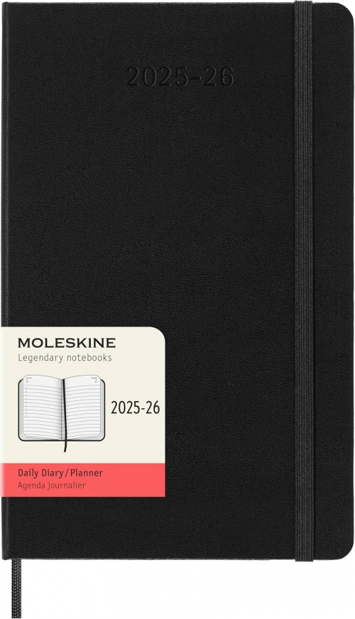 Kalendarz Moleskine 2025-2026 18-miesięczny rozmiar L (duży 13x21 cm) Dzienny Czarny Twarda oprawa (Moleskine Daily Notebook Diary/Planner 2025/26 Large Black Hard Cover) - 8056999275365