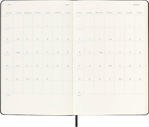 Kalendarz Moleskine 2025-2026 18-miesięczny rozmiar L (duży 13x21 cm) Dzienny Czarny Twarda oprawa (Moleskine Daily Notebook Diary/Planner 2025/26 Large Black Hard Cover) - 8056999275365