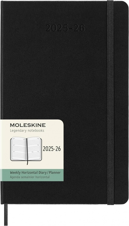 Kalendarz Moleskine 2025-2026 18-miesięczny rozmiar L (duży 13x21 cm) Horyzontalny Tygodniowy Czarny Twarda oprawa (Moleskine Weekly Horizontal Notebook Diary/Planner 2025/26 Large Black Hard Cover) - 8056999275501