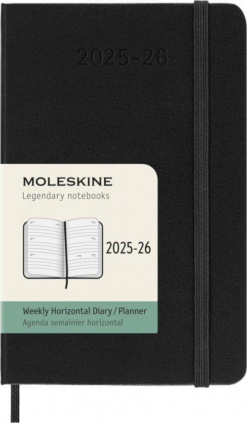 Kalendarz Moleskine 2025-2026 18-miesięczny rozmiar P (kieszonkowy 9x14 cm) Horyzontalny Tygodniowy Czarny Twarda oprawa (Moleskine Weekly Horizontal Notebook Diary/Planner 2025/26 Pocket Hard Black Cover) - 8056999275518