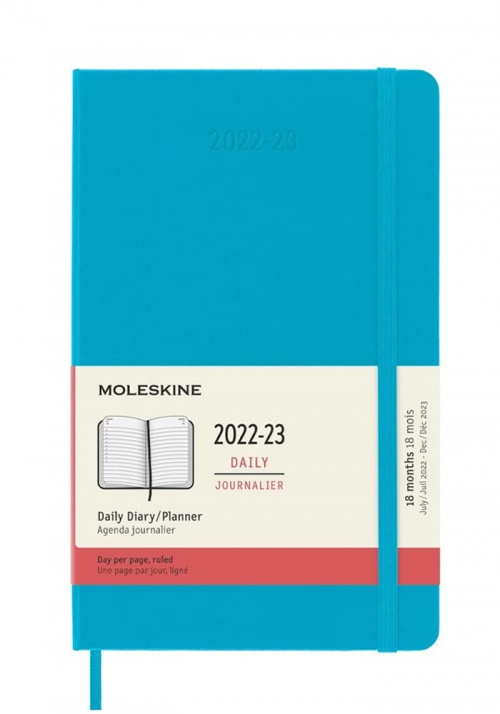 Kalendarz Moleskine 2022-2023 18-miesięczny rozmiar L (duży 13x21 cm) Dzienny Błękitny / Niebieski Manganowy Twarda oprawa (Moleskine Daily Notebook Diary/Planner 2022/23 Large Manganese Blue Hard Cover) - 8056598852769