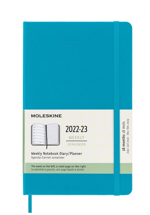 Kalendarz Moleskine 2022-2023 18-miesięczny rozmiar L (duży 13x21 cm) Tygodniowy Błękitny / Manganowy Niebieski Twarda oprawa (Moleskine Weekly Notebook Planner 2022/23 Large Hard Manganese Blue Cover) - 8056598852783