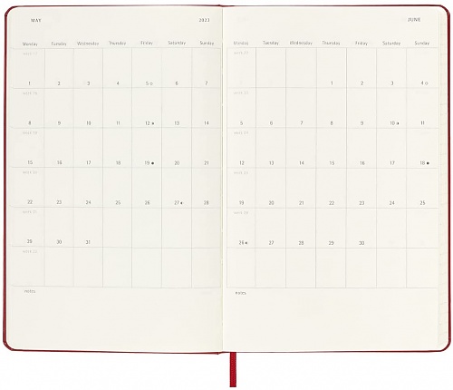 Kalendarz Moleskine 2022-2023 18-miesięczny rozmiar L (duży 13x21 cm) Tygodniowy Czerwony/ Szkarłatny Twarda oprawa (Moleskine Weekly Notebook Planner 22/23 Large Hard Scarlet Red Cover) - 8056598851212
