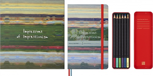 Notatnik Moleskine Impresjoniści Muzem D\'Orsay L duży (13x21 cm) Czysty Twarda oprawa Kredki w Prezentowym Pudełku (Moleskine Impressions of Impressionism Musee D\'Orsay Notebook Plain Large Hard Cover 6 Watercolour Pencils BOX