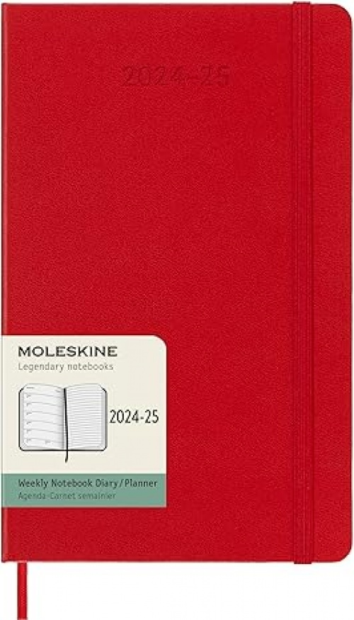 Kalendarz Moleskine 2024-2025 18-miesięczny rozmiar L (duży 13x21 cm) Tygodniowy Czerwony/ Szkarłatny Twarda oprawa (Moleskine Weekly Notebook Planner 24/25 Large Hard Scarlet Red Cover) - 8056999270575