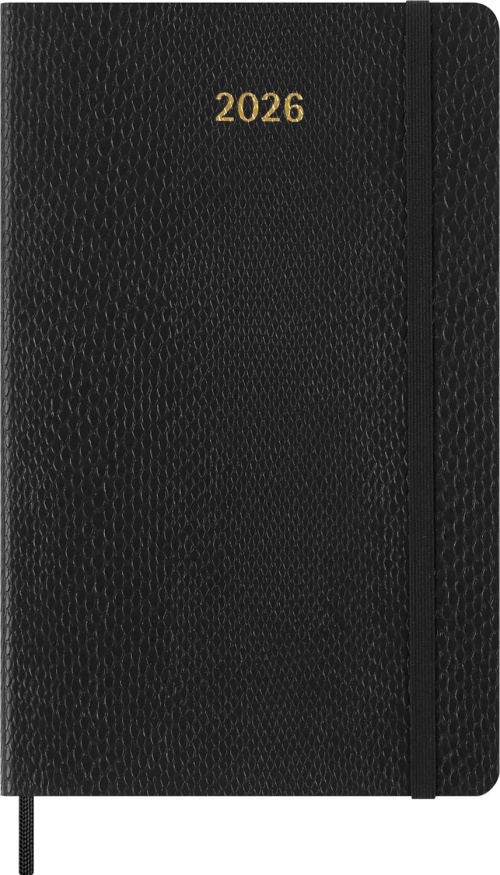 Kalendarz Moleskine 2026 12M rozmiar L (duży 13x21 cm) Tygodniowy sztuczna Skóra Węża Czarny Miękka Wegańska Oprawa w Pudełku (Moleskine 2026 Precious and Ethical Weekly Diary/Planner Box 12M Boa Black Soft Cover) - 8056999276287