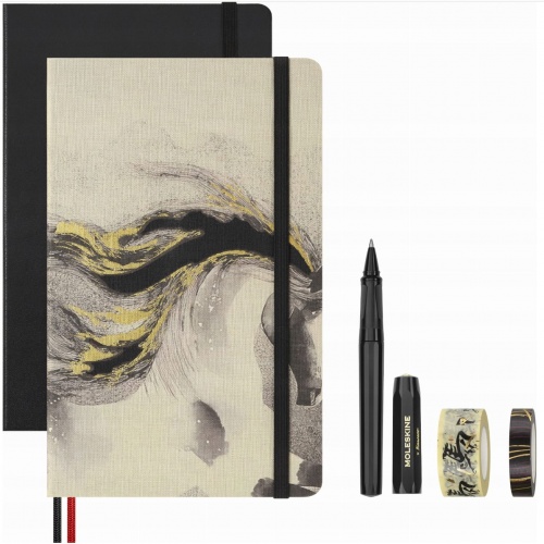 Moleskine Rok Konia Zestaw Kreatywny Notes w Linie, Notatnik Japoński, Długopis Kaweco i 2 Taśmy Washi w Prezentowym Pudełku (Moleskine Limited Edition Year of Horse Creative Set BOX) - 8056999278540