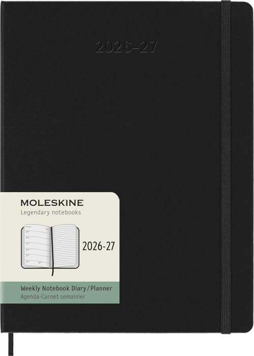 Kalendarz Moleskine 2026-2027 18-miesięczny rozmiar XL (duży 19x25 cm) Tygodniowy Czarny Twarda oprawa (Moleskine Weekly Notebook Diary/Planner 2026/27 Extra Large Hard Black Cover) - 8056999279905