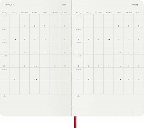 Kalendarz Moleskine 2026-2027 18-miesięczny rozmiar L (duży 13x21 cm) Tygodniowy Czerwony/ Szkarłatny Miękka oprawa (Moleskine Weekly Notebook Planner 26/27 Large Soft Scarlet Red Cover) - 8056999279837