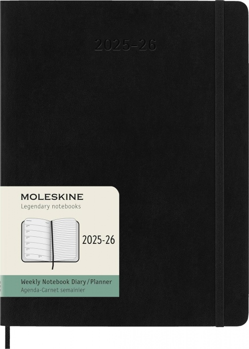 Kalendarz Moleskine 2025-2026 18-miesięczny rozmiar XL (bardzo duży 19x25 cm) Tygodniowy Czarny Miękka oprawa (Moleskine Weekly Notebook Diary/Planner 2025/26 Extra Large Soft Black Cover) - 8056999275495