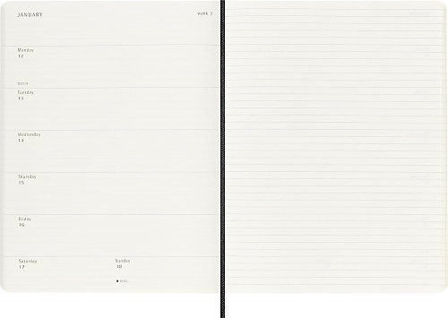 Kalendarz Moleskine 2025-2026 18-miesięczny rozmiar XL (bardzo duży 19x25 cm) Tygodniowy Czarny Miękka oprawa (Moleskine Weekly Notebook Diary/Planner 2025/26 Extra Large Soft Black Cover) - 8056999275495