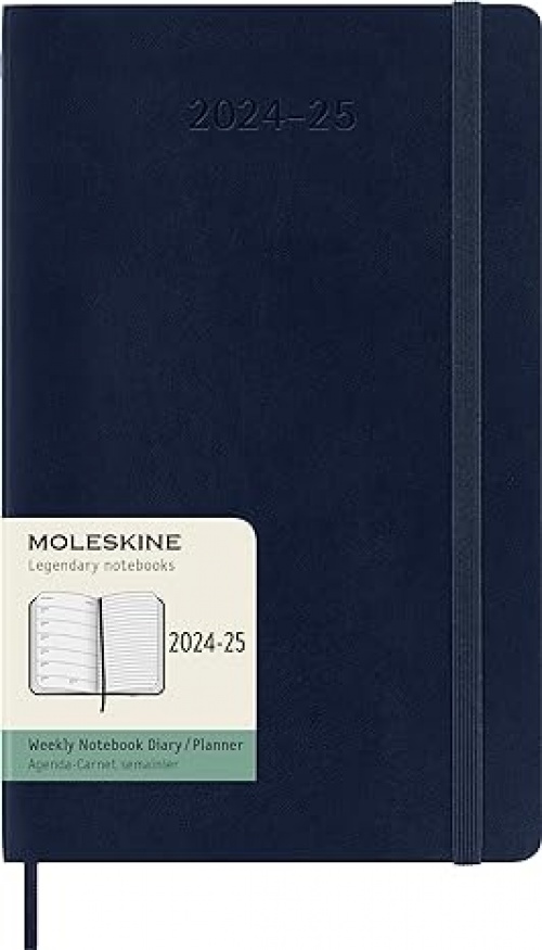 Kalendarz Moleskine 2024-2025 18-miesięczny rozmiar L (duży 13x21 cm) Tygodniowy Niebieski Ciemny/ Szafirowy Miękka oprawa (Moleskine Weekly Notebook Planner 2024/25 Large Soft Sapphire Blue Cover) - 8056999270582