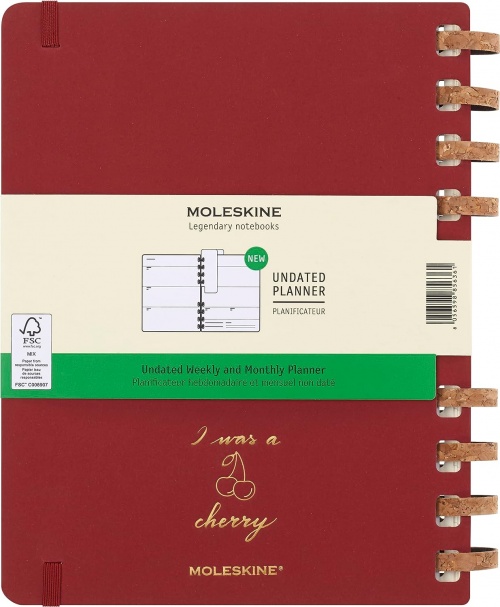 Kalendarz Moleskine Bez Dat 12M rozmiar XL (bardzo duży 19x25 cm) na Spirali Tygodniowy Czerwony Wiśniowy (Moleskine Undated Weekly Planner, 12M, Extra Large, Crush Cherry, Hard Cover) - 8056598856361