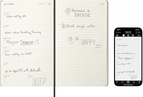 Kalendarz Inteligentny 2026 12M Moleskine Smart do Pióra Smart Pen rozmiar L (duży 13x21 cm) Tygodniowy Czarny Twarda oprawa (Moleskine Smart Planner 2026 Weekly 12-Month Large Black Hard Cover) - 8056999275860