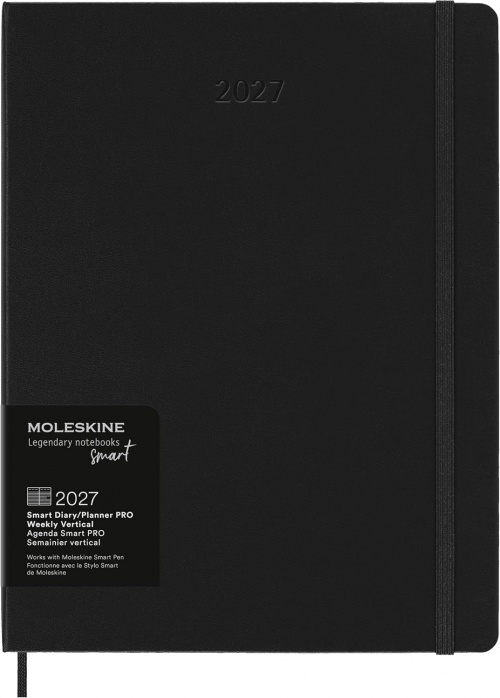 Kalendarz Inteligentny PRO 2027 12M Moleskine Smart do Pióra Smart Pen rozmiar XL (bardzo duży 19x25 cm) Wertykalny Tygodniowy Czarny Twarda oprawa (Moleskine Smart Planner 2027 Vertical Weekly 12-Month Large Black Hard Cover) - 8056999279332