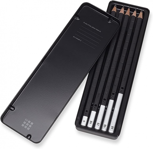 Ołówki Moleskine 5 sztuk różna twardość Czarne w Metalowym Pudełku (Moleskine Drawing Pencil Set Bk 5 Pieces Black) - 8058341710470
