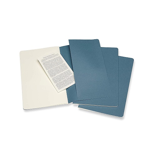 Zestaw 3 zeszytów Moleskine Cahier L duże (13x21 cm) Czyste Niebieskie Brisk Miękka oprawa (Moleskine Cahiers Large Brisk Blue Set of 3 Plain Journals) - 8058647629629