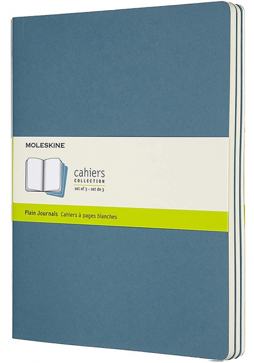 Zestaw 3 zeszytów Moleskine Cahier XL ekstra duże (19x25 cm) Czyste Niebieskie Brisk Miękka oprawa (Moleskine Cahiers Extra Large Brisk Blue Set of 3 Ruled Journals)