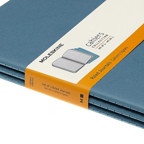 Zestaw 3 zeszytów Moleskine Cahier XL ekstra duże (19x25 cm) w Linie Niebieskie Brisk Miękka oprawa (Moleskine Cahiers Extra Large Brisk Blue Set of 3 Ruled Journals)
