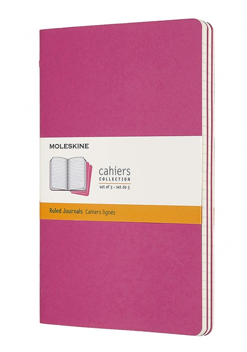 Zestaw 3 zeszytów Moleskine Cahier L duże (13x21 cm) w Linie Różowe Kinetic Miękka oprawa (Moleskine Cahiers Large Kinetic Pink Set of 3 Ruled Journals Kinetic Pink Soft Cover) - 8058647629650