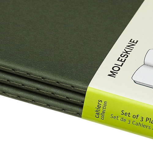 Zestaw 3 zeszytów Moleskine Cahier L duże (13x21 cm) Czyste Zielony Mirt Miękka oprawa (Moleskine Cahiers Set of 3 Plain Journals Myrtle Green Soft Cover) - 8055002855297
