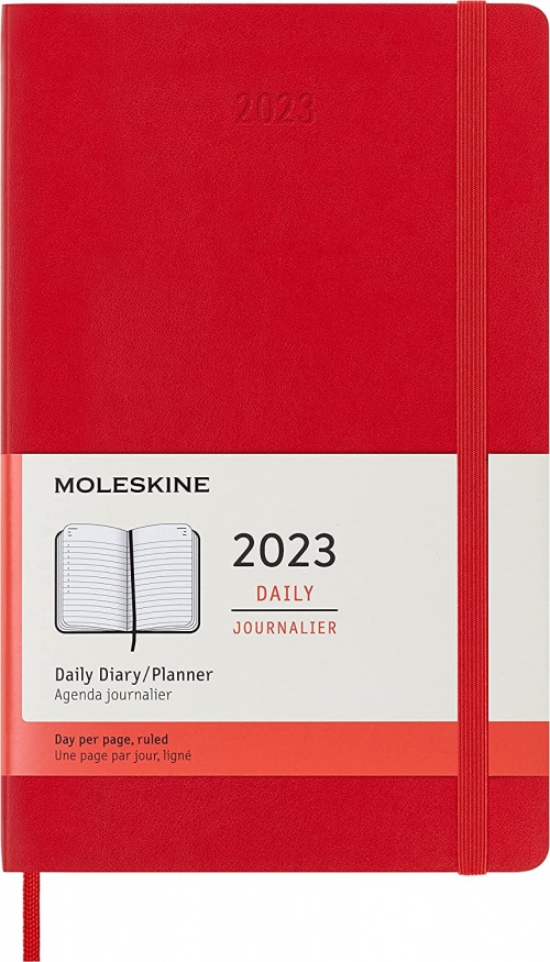 Kalendarz Moleskine 2023 12M rozmiar L (duży 13x21 cm) Dzienny Czerwony/Szkarłatny Miękka oprawa (Moleskine Daily Notebook Diary/Planner 2023 Large Scarled Red Soft Cover) - 8056420859669