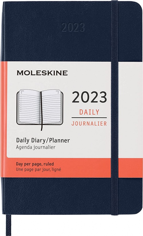 Kalendarz Moleskine 2023 12M rozmiar P (kieszonkowy 9x14 cm) Dzienny Niebieski/Szafirowy Miękka oprawa (Moleskine Daily Notebook Diary/Planner 2023 Pocket Sapphire Blue Soft Cover) - 8056420859614