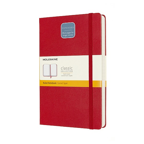 Notatnik Moleskine L duży (13x21cm) Gruby (400 stron) w Linie Czerwony Twarda oprawa (Moleskine Expanded Ruled Notebook 400 Pages Large Scarlet Red Hard Cover) - 8053853606198