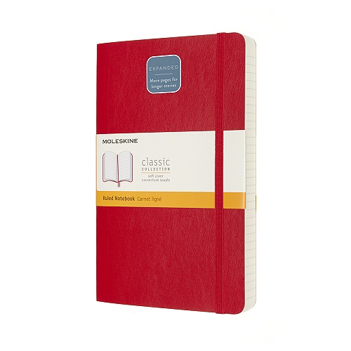 Notatnik Moleskine L duży (13x21cm) Gruby (400 stron) w Linie Czerwony Miękka oprawa (Moleskine Expanded Ruled Notebook 400 Pages Large Scarlet Red Soft Cover) - 8053853606211
