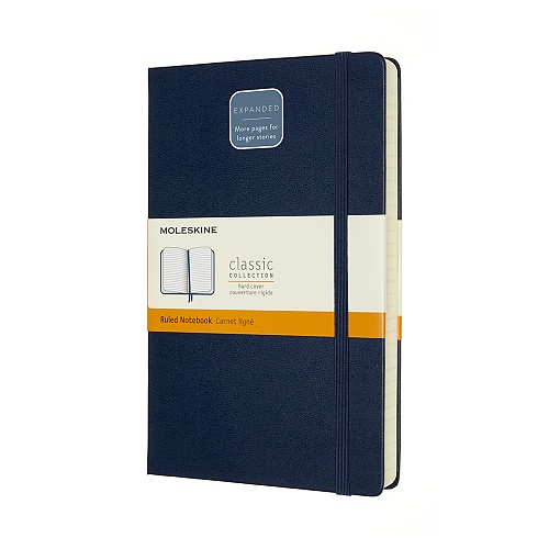 Notatnik Moleskine L duży (13x21cm) Gruby (400 stron) w Linie  Granatowy Twarda oprawa (Moleskine Expanded Ruled Notebook 400 Pages Large Sapphire Blue Hard Cover) - 8053853606235